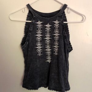 cropped grey embroidered tank
